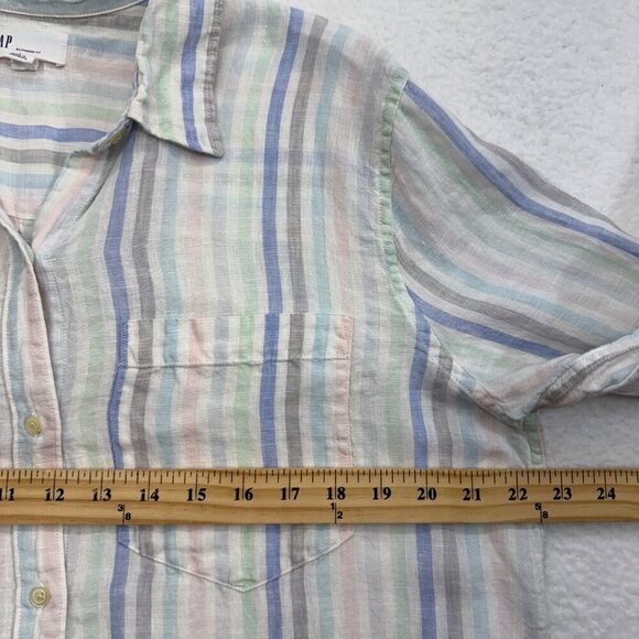 Gap Linen Pastel Striped Boyfriend Fit Button Up Top Beachy Boho Preppy Womens L - Picture 8 of 10